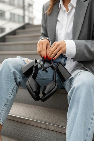 Bello Siyah Cilt ( 9 Cm Topuk ) Platform Topuklu Günlük Ayakkabı