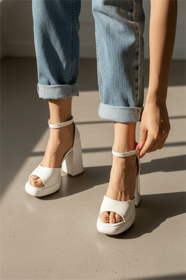 Bomme Beyaz Rugan ( 9 Cm Topuk ) Platform Topuklu Günlük Ayakkabı