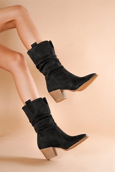 Cortez Siyah Kovboy Topuklu Kadın Günlük Kullanım Çizme