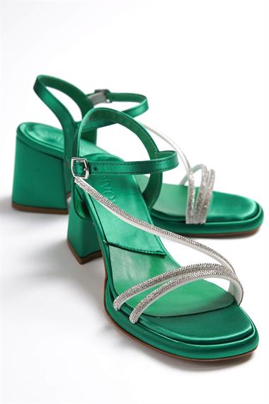 Dante Yeşil Saten Taşlı Bantlı Platform Topuklu Günlük Ayakkabı