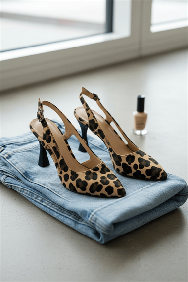 Duck Leopar ( 8 Cm Topuklu ) Yanları Açık Topuklu Ayakkabı