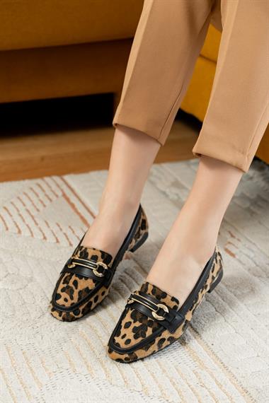 Fabri Leopar ( 1 cm Topuklu ) Küt Burunlu Burun Babet