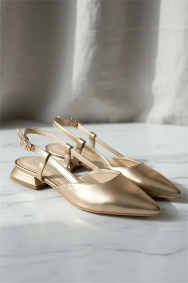 Felina Gold Kırışık ( 3 cm Topuklu ) Sivri Burun Topuklu Ayakkabı