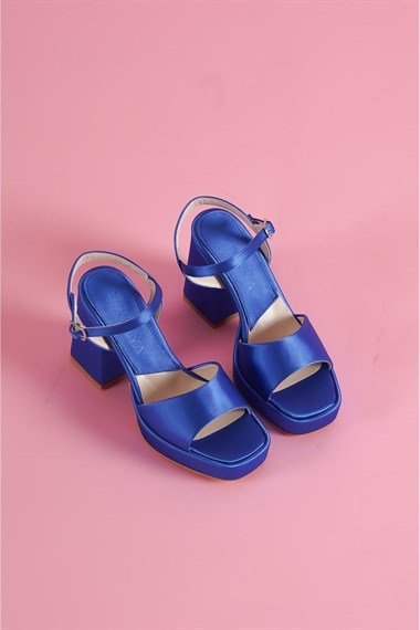 Fell Saks Mavi Saten Platform Topuklu Günlük Ayakkabı