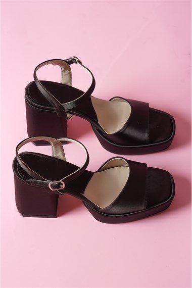 Fell Siyah Saten Platform Topuklu Günlük Ayakkabı