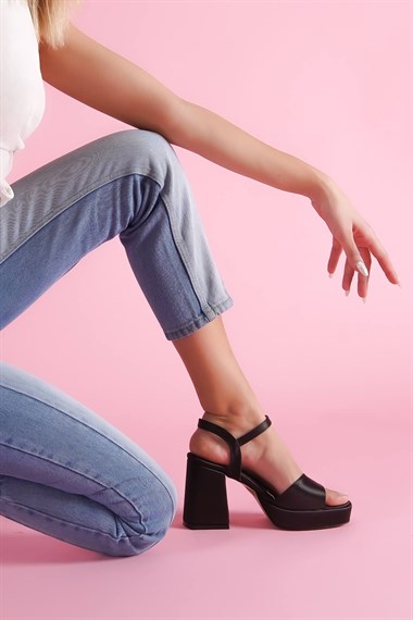 Fell Siyah Saten Platform Topuklu Günlük Ayakkabı