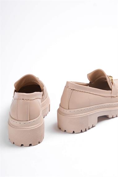 Ferrera Nude Gold Tokalı Deri Günlük Kullanım Loafer Kadın Ayakkabı