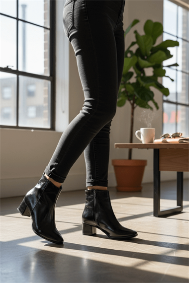 Fiamma Siyah Kırışık Rugan ( 5 Cm Topuklu ) Günlük Kullanım Kadın Botu