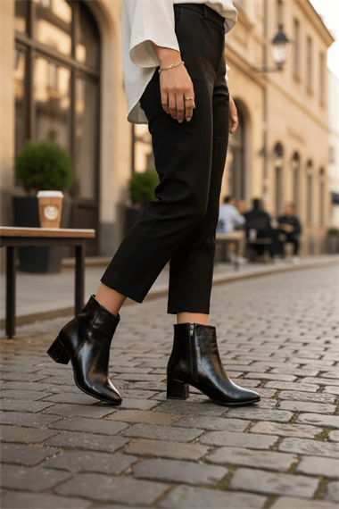 Fiamma Siyah Kırışık Rugan ( 5 Cm Topuklu ) Günlük Kullanım Kadın Botu