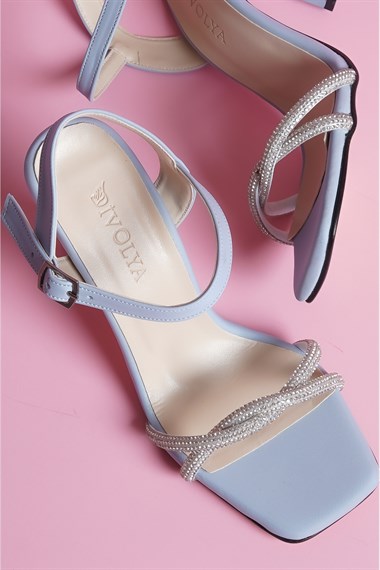 Followin Bebe Mavi Saten İnci Taşlı Önü Örgülü Topuklu Günlük Kullanım Ayakkabı