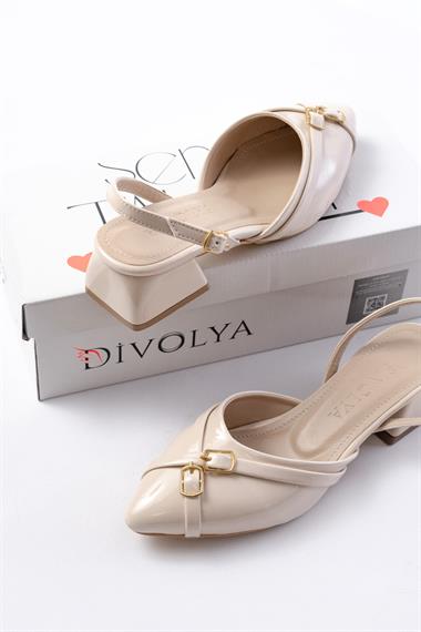 Gabriel Bej Rugan Çapraz Tokalı (4 cm Topuklu) Sivri Burun Babet Ayakkabı