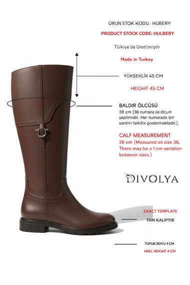 Hulbery Kahverengi Deri ( 3,5 Cm Topuk Boyu) Yanı Tokalı Günlük Kadın Çizme