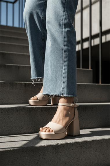 June Bej Cilt ( 9 Cm Topuk ) Platform Topuklu Günlük Ayakkabı