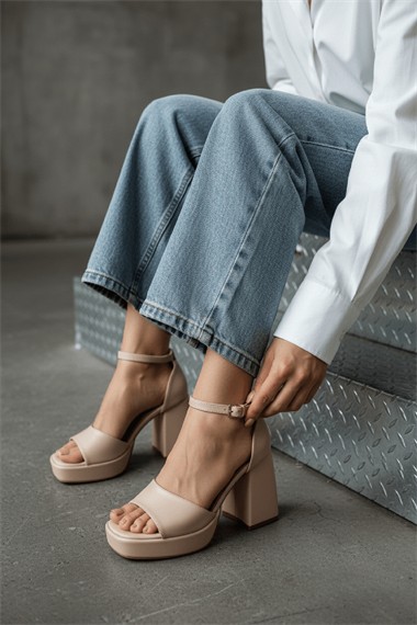 June Bej Cilt ( 9 Cm Topuk ) Platform Topuklu Günlük Ayakkabı