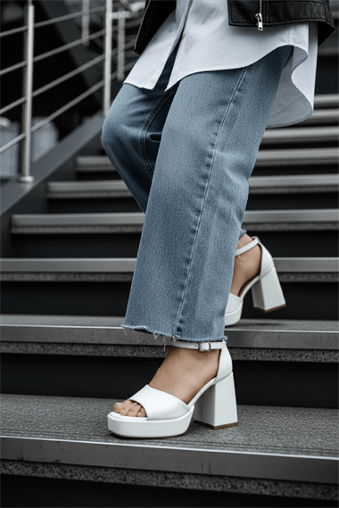 June Beyaz Cilt ( 9 Cm Topuk ) Platform Topuklu Günlük Ayakkabı