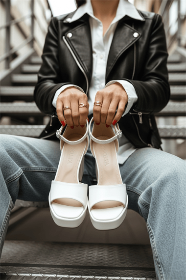 June Beyaz Cilt ( 9 Cm Topuk ) Platform Topuklu Günlük Ayakkabı