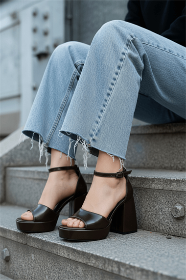 June Kahverengi Kırışık Rugan ( 9 Cm Topuk ) Platform Topuklu Günlük Ayakkabı