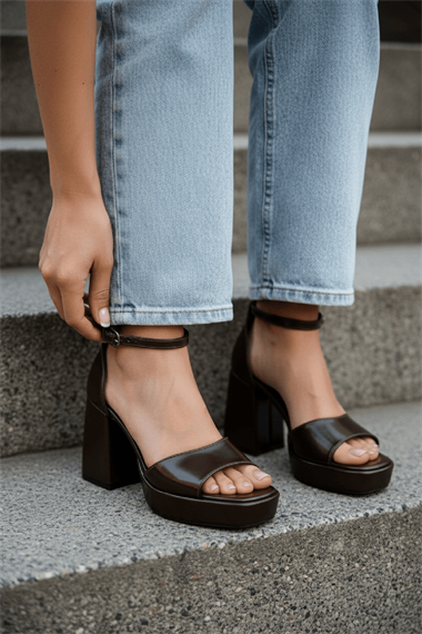 June Kahverengi Kırışık Rugan ( 9 Cm Topuk ) Platform Topuklu Günlük Ayakkabı