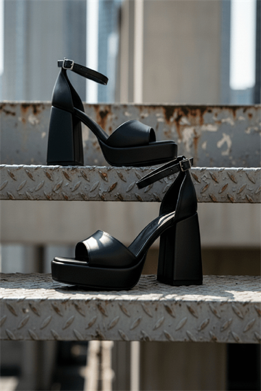 June Siyah Cilt ( 9 Cm Topuk ) Platform Topuklu Günlük Ayakkabı