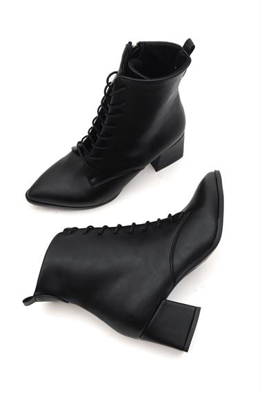 Katerina Siyah Kalın Topuklu (5cm) Sivri Burun Bağcıklı Günlük Kadın Bot