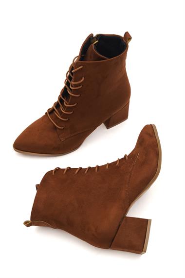 Katerina Taba Süet Kalın Topuklu (5cm) Sivri Burun Bağcıklı Günlük Kadın Bot