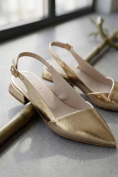 Lidya Gold (3 cm) Sivri Burunlu Günlük Kullanım Topuklu Babet