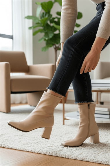 Lirya Bej ( 8 Cm Topuklu ) Günlük Kullanım Kadın Botu