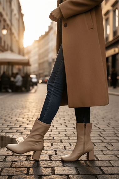 Lirya Bej ( 8 Cm Topuklu ) Günlük Kullanım Kadın Botu