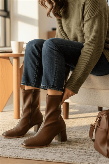 Lirya Kahverengi ( 8 Cm Topuklu ) Günlük Kullanım Kadın Botu