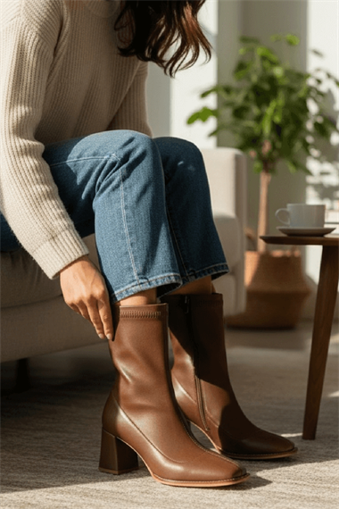 Lirya Kahverengi ( 8 Cm Topuklu ) Günlük Kullanım Kadın Botu