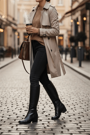 Lorida Siyah Deri Topuklu (5 cm) Yanı Fermuarlı Günlük Kullanım Çizme