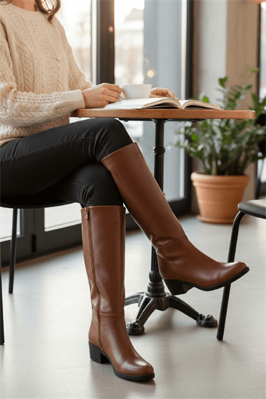 Lorida Taba Deri Topuklu (5 cm) Yanı Fermuarlı Günlük Kullanım Çizme