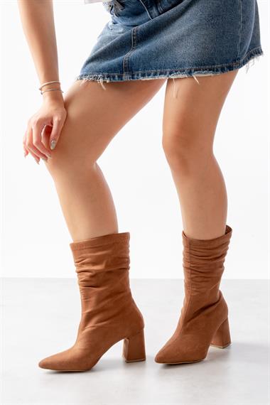 Madame Taba SÜet Büzgülü Sivri Buruni (8 cm Topuk Boyu) Günlük Kullanım Bot