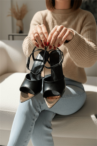 Mihri Siyah Kırışık Rugan (8 cm) Sivri Burun Topuklu Ayakkabı