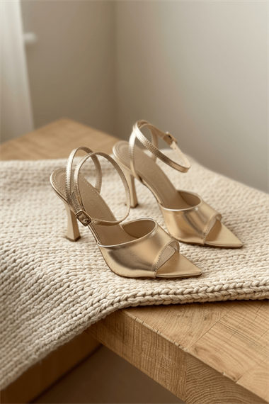 Perilla Gold Lame (8 cm) Sivri Burun Topuklu Ayakkabı