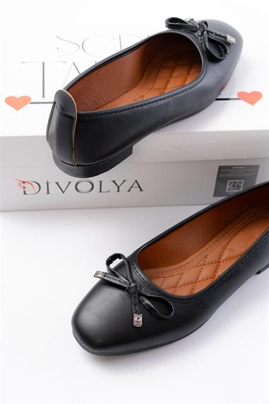 Potin Siyah  Fiyonklu ( 2 cm) Oval Burunlu Günlük Kullanım Babet