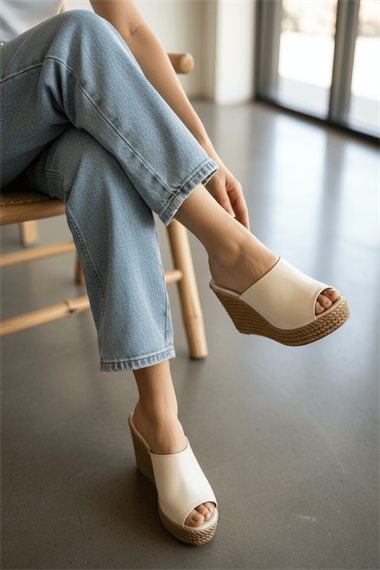 Rabeka Bej Dolgu Topuklu ( 10 cm Topuk. 3 cm Platform) Günlük Kullanım Terlik