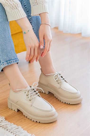 Retro Bej Günlük Kullanım Loafer Kadın Ayakkabı