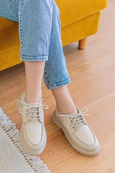 Retro Bej Günlük Kullanım Loafer Kadın Ayakkabı