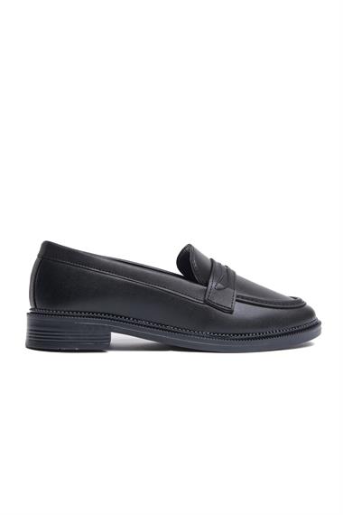 Runa Siyah Deri İnce Taban (3cm) Loafer Kadın Ayakkabı