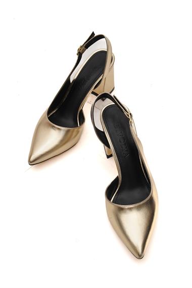 Sahra Gold Kırışık Topuklu Günlük Kullanım Ayakkabı