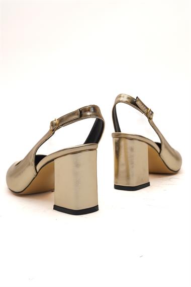 Sahra Gold Kırışık Topuklu Günlük Kullanım Ayakkabı
