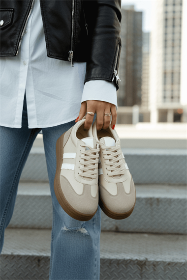Samba Bej Süet Yanları Çizgili Spor Ayakkabı Sneaker