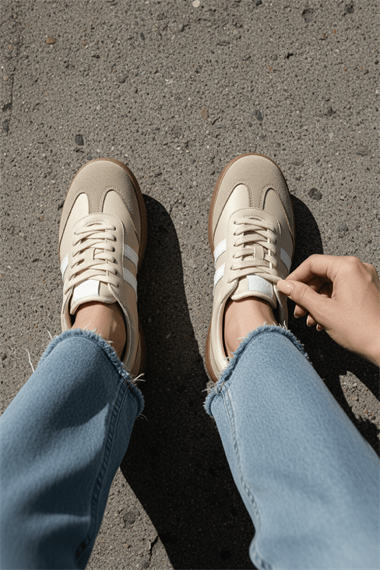 Samba Bej Süet Yanları Çizgili Spor Ayakkabı Sneaker