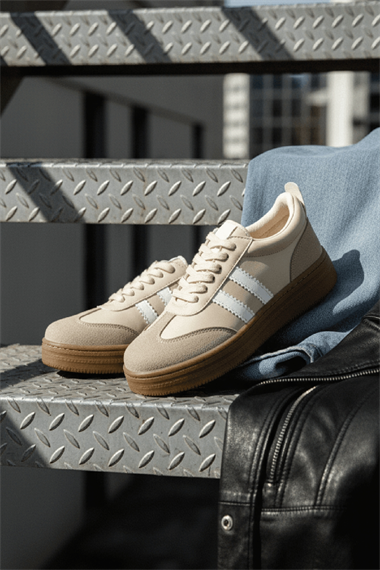 Samba Bej Süet Yanları Çizgili Spor Ayakkabı Sneaker