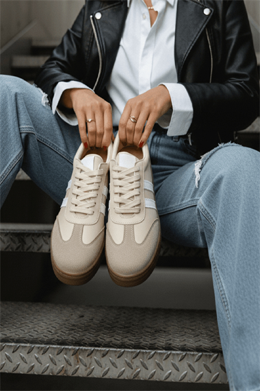 Samba Bej Süet Yanları Çizgili Spor Ayakkabı Sneaker