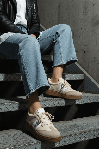 Samba Bej Süet Yanları Çizgili Spor Ayakkabı Sneaker