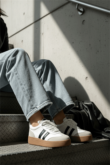 Samba Beyaz Süet Yanları Çizgili Spor Ayakkabı Sneaker