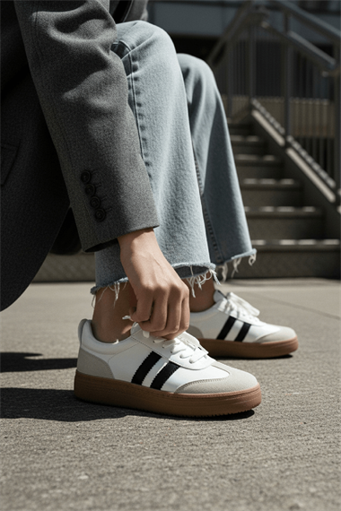 Samba Beyaz Süet Yanları Çizgili Spor Ayakkabı Sneaker