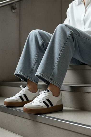 Samba Beyaz Süet Yanları Çizgili Spor Ayakkabı Sneaker